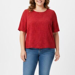 Vintage Carole Little size 14W Red White Polka Dot Short Sleeve Blouse Comfy